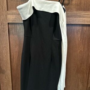 White House Black Market Black and White One Shoulder Sheath Dress